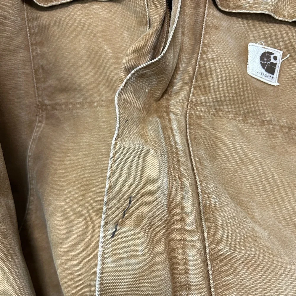 Carhartt Men's Y2K Tan Field Jacket with Brown Collar